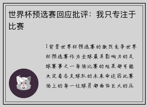 世界杯预选赛回应批评：我只专注于比赛